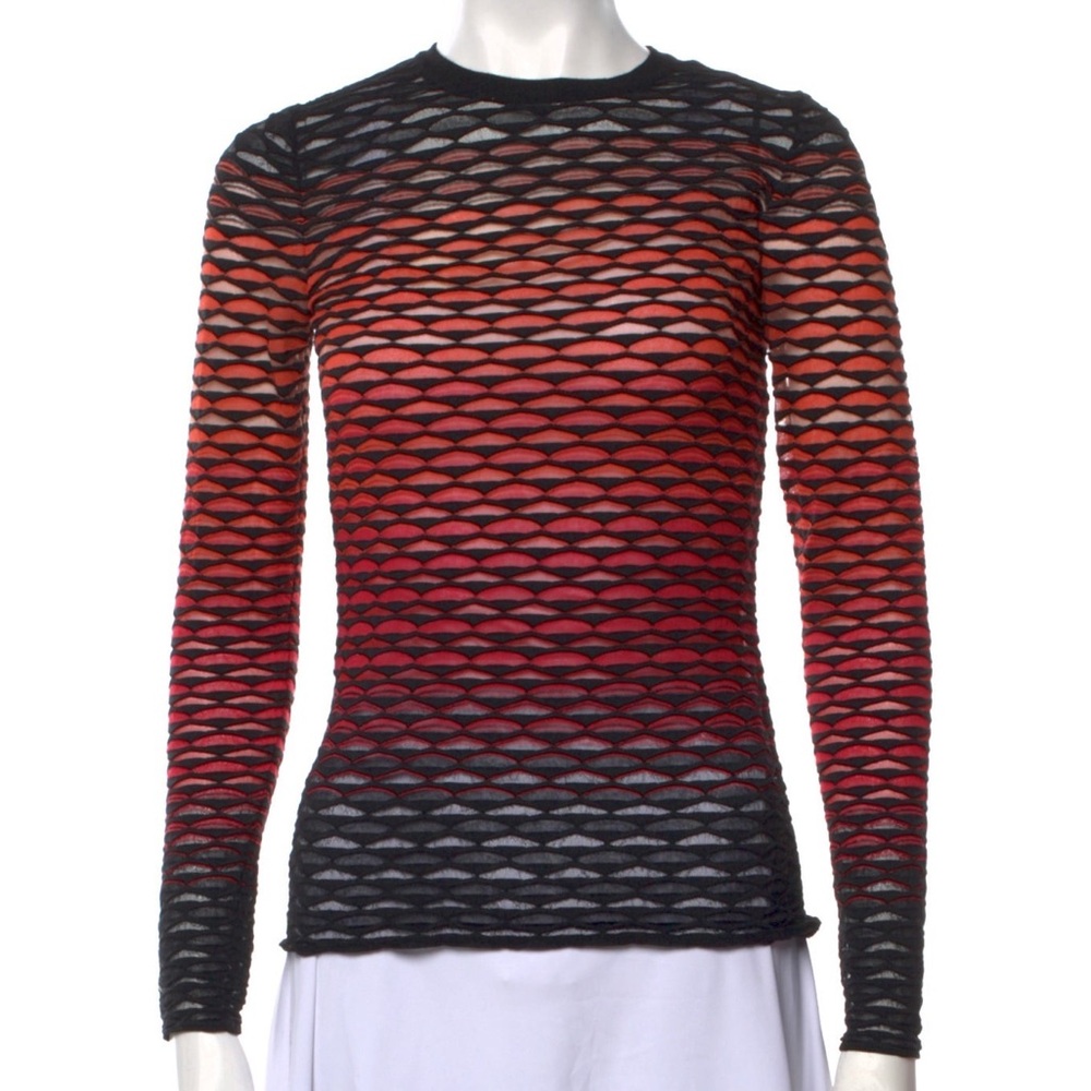 M Missoni Black/Orange Patterned Crewneck Sweater